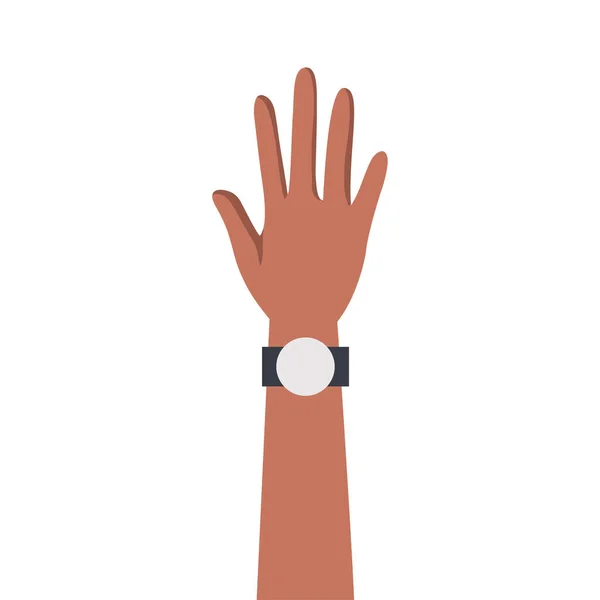 Afro mano humana hasta protestar con reloj de pulsera — Vector de stock