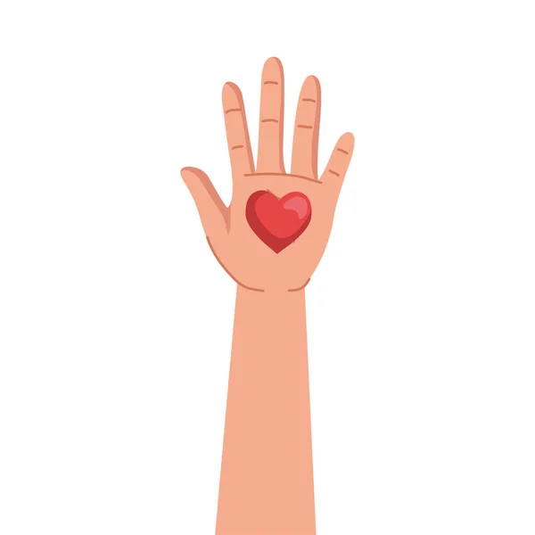 Hand human protesting with heart love — Stock Vector