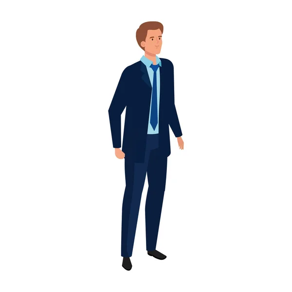 Elegant businessman standing with blue tie character — Stock Vector