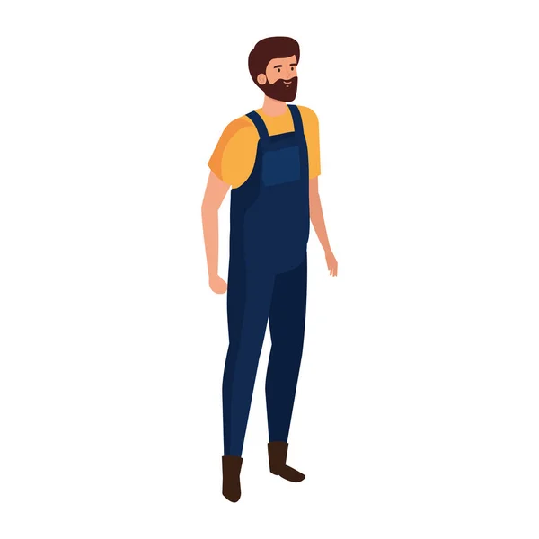 Бородатый работник в комбинезоне — стоковый вектор