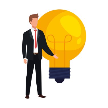 Ampul ışığı olan zarif bir iş adamı.