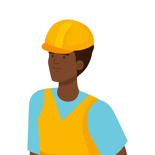 Afro constructor constructor trabajador con carácter casco — Archivo Imágenes Vectoriales