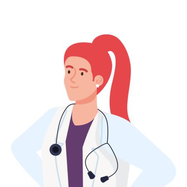 Stetoskop karakterli profesyonel kadın doktor.