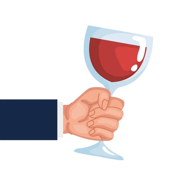 Mão levantar cristal copo de vinho bebida ícone — Vetor de Stock