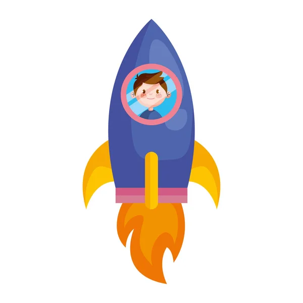 Söt liten pojke i raket avatar karaktär — Stock vektor