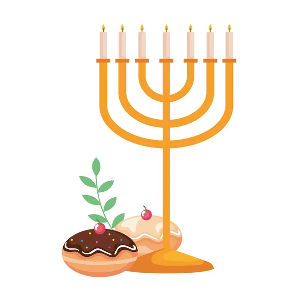 Hanukkah吊灯金色和甜甜甜圈 — 图库矢量图片
