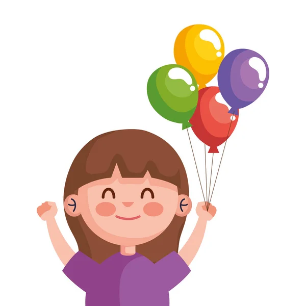 Heureuse petite fille mignonne avec des ballons hélium caractère — Image vectorielle