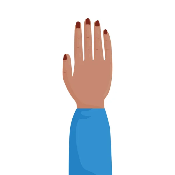 Vrouw hand mens protesteren met blauwe sheelve — Stockvector