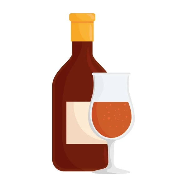 Weinflasche und Tasse trinken isolierte Ikone — Stockvektor