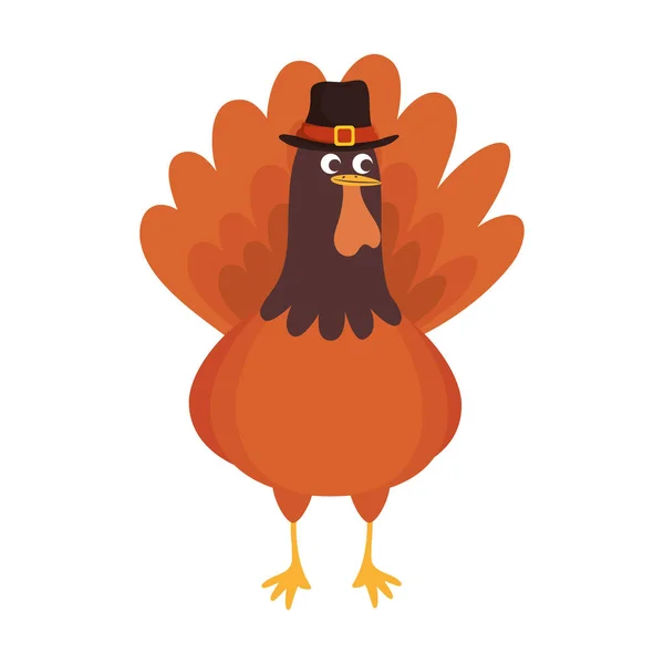 Thanksgiving turkey animal with pilgrim hat — Stock Vector