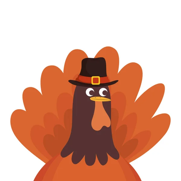 Thanksgiving turkey with pilgrim hat character — Stock Vector