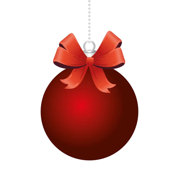 Frohe Weihnachten rote Kugel und Schleife — Stockvektor