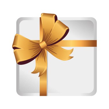 Mutlu noeller, altın kurdeleli beyaz hediye kutusu.