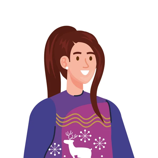 Junge Frau trägt Winter lila Mantel Charakter — Stockvektor