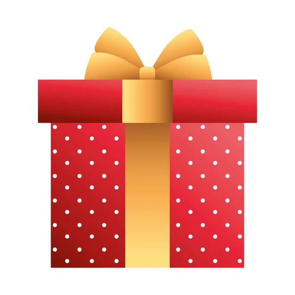 Caixa de presente vermelho presente pontilhado com arco dourado — Vetor de Stock