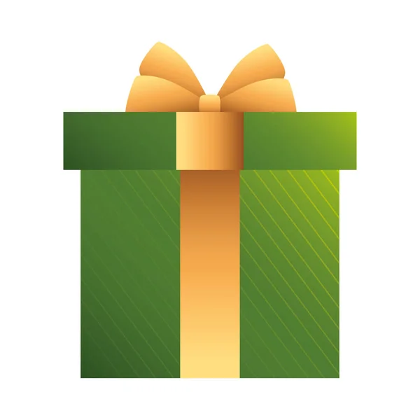 Green gift box present with golden ribbon — Stock Vector