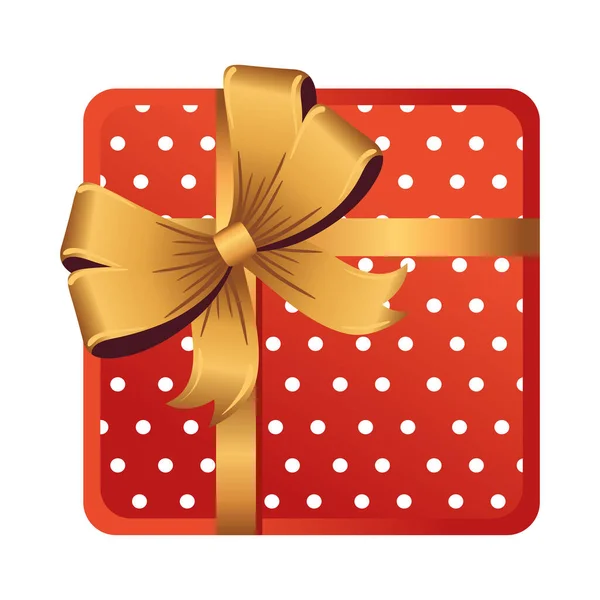 Caixa de presente vermelho feliz natal com fita dourada — Vetor de Stock