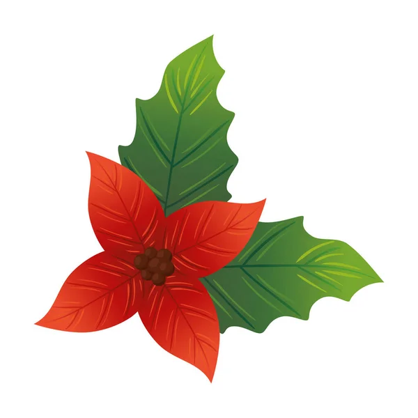 Hojas decorativas de Navidad con pétalos rojos flor — Vector de stock