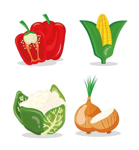 Pacote de quatro ícones de conjunto de vegetais —  Vetores de Stock