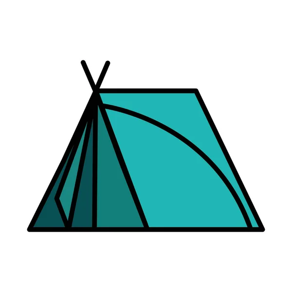 Camping tente outil style ligne et icône de remplissage — Image vectorielle