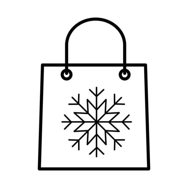 快乐快乐的圣诞购物袋与雪花线风格的图标 — 图库矢量图片