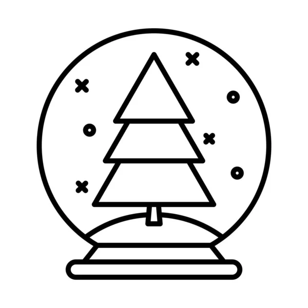 Χαρούμενα Χριστούγεννα πεύκο δέντρο σε στυλ γραμμή μπάλα εικονίδιο — Διανυσματικό Αρχείο