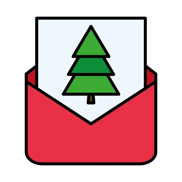Frohe Weihnachten Tanne in Umschlag Linie und füllen Stil-Symbol — Stockvektor
