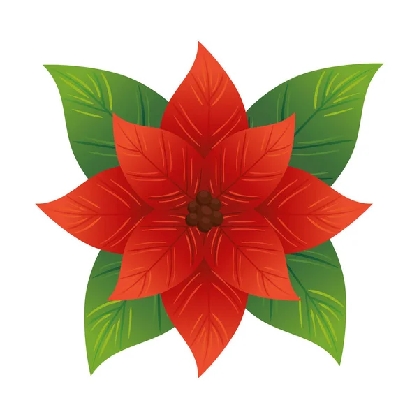 Hojas decorativas de Navidad con flor roja — Vector de stock