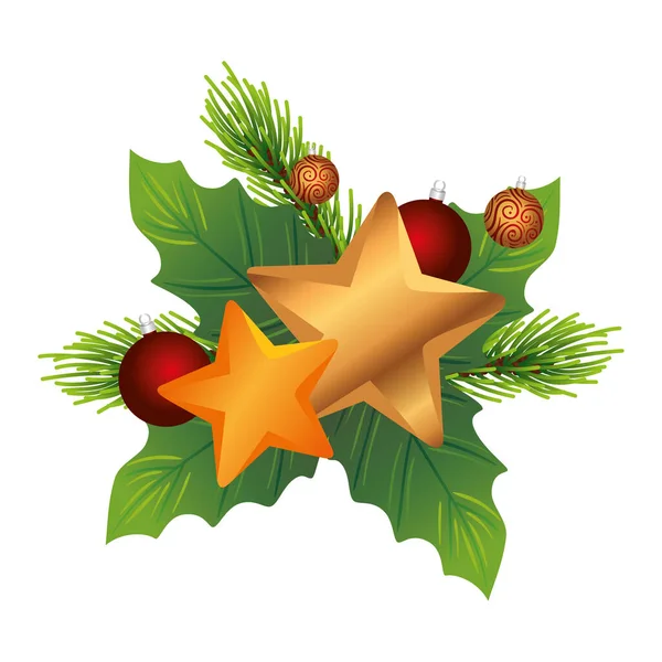 黄金の星のクリスマス飾りの葉 — ストックベクタ