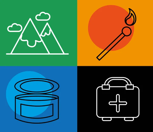 Paquete de cuatro iconos de camping conjunto — Vector de stock