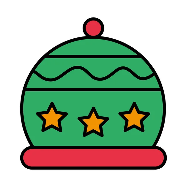 Feliz chapéu de Natal alegre com estrelas linha e ícone de estilo de preenchimento — Vetor de Stock