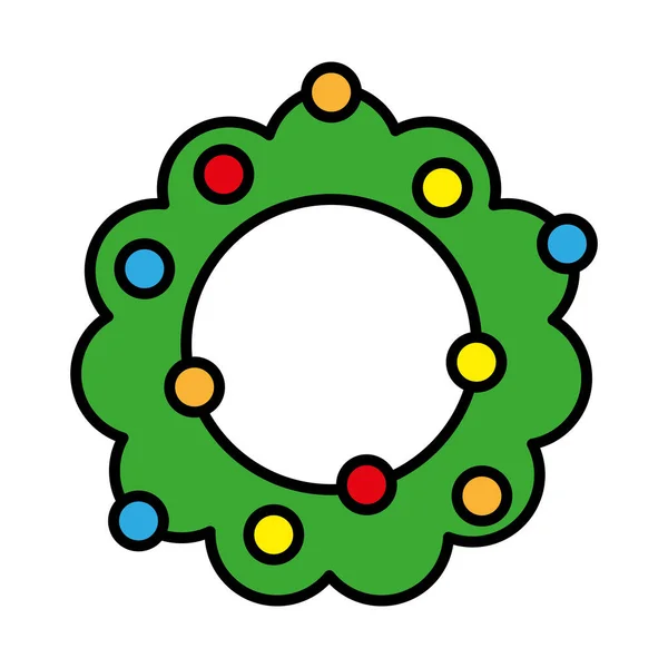 Joyeux joyeux noël couronne couronne ligne et remplir icône de style — Image vectorielle