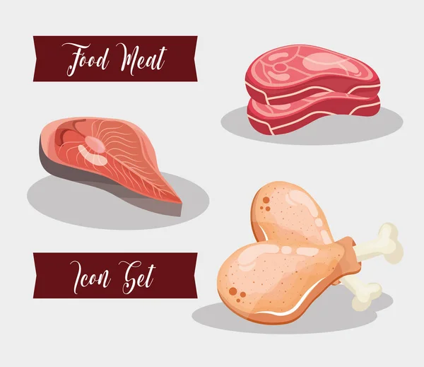 Leckere frische Fleischerzeugnisse und Schriftzug — Stockvektor