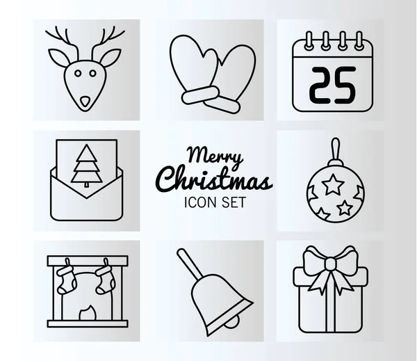 Bundle of eight christmas set icons with lettering — Stock Vector