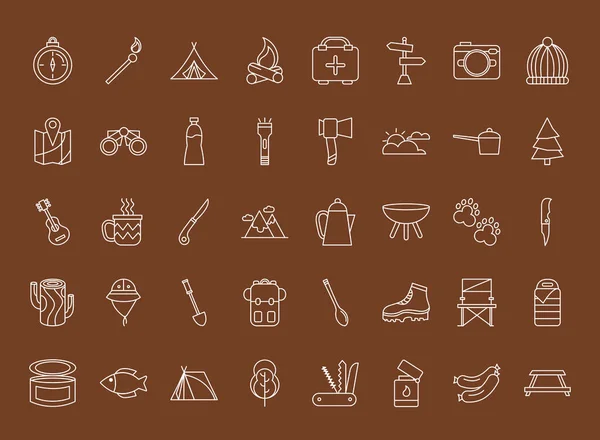 Bundle of forty camping set icons — стоковый вектор