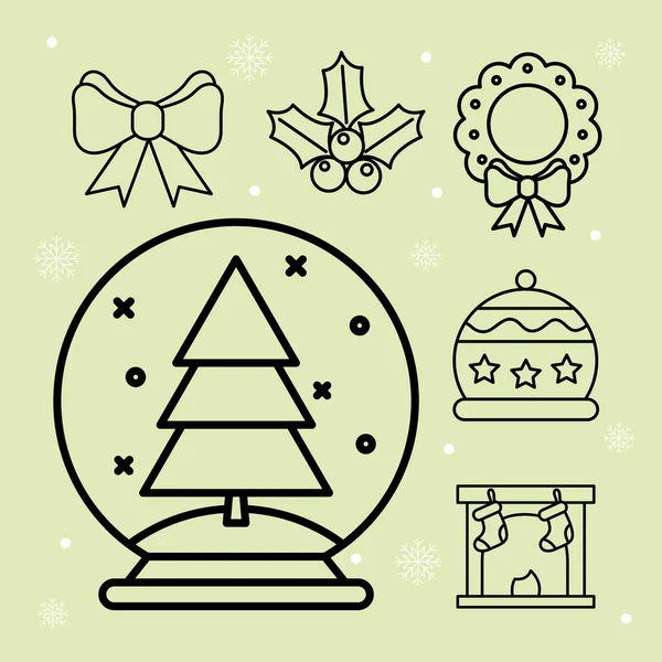 Bundle of six christmas set icons — Stock Vector