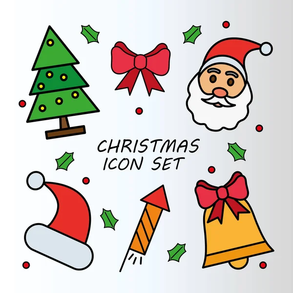 Bundle of six christmas set line and fill icons with lettering — Stock Vector