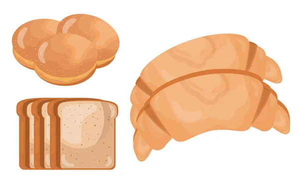 3つのパンおいしいペストリー製品のアイコン — ストックベクタ