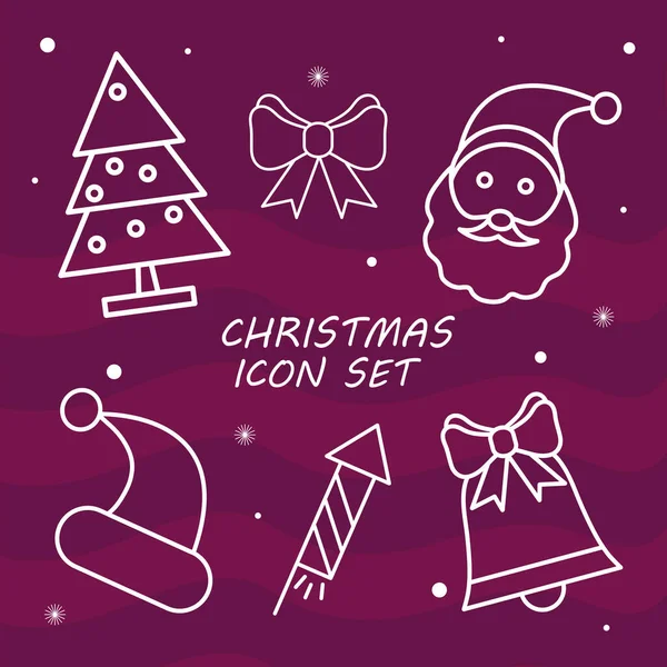 Bundle of six christmas set icons with lettering — Stock Vector