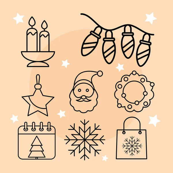 Bundle of eight christmas set icons — Stock Vector