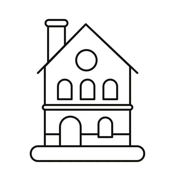 Милый дом с дымоходом и иконой снежной линии — стоковый вектор
