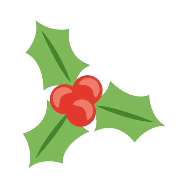 Joyeux joyeux Noël baies et feuilles icône de style plat — Image vectorielle