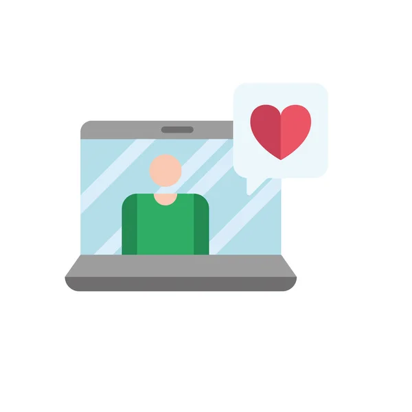 Homem e laptop com coração de sentimento de amor na bolha de fala — Vetor de Stock