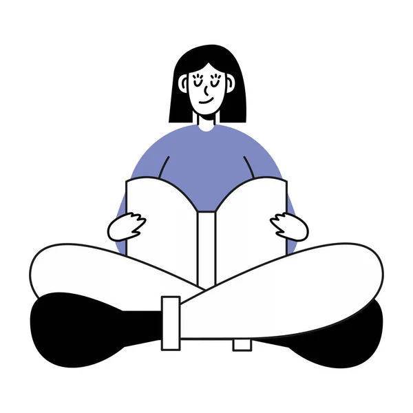Mujer lectura libro carácter icono — Vector de stock