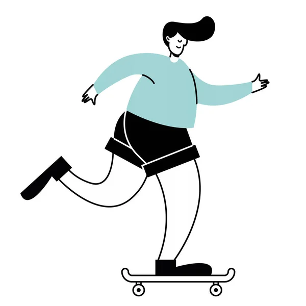 Mann in Skateboard-Aktivität Charakter-Symbol — Stockvektor