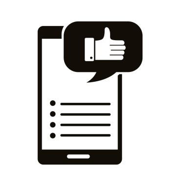 Konuşma balonu ve akıllı telefon sosyal medya pazarlama blok biçimi gibi el