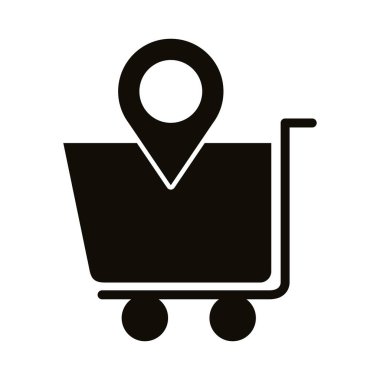 İğne konumu blok biçim simgesine sahip alışveriş arabası