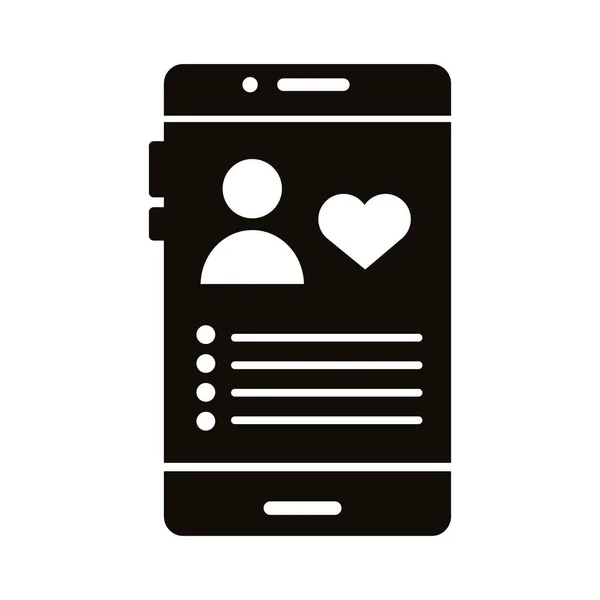 Perfil avatar com coração no ícone estilo bloco smartphone — Vetor de Stock