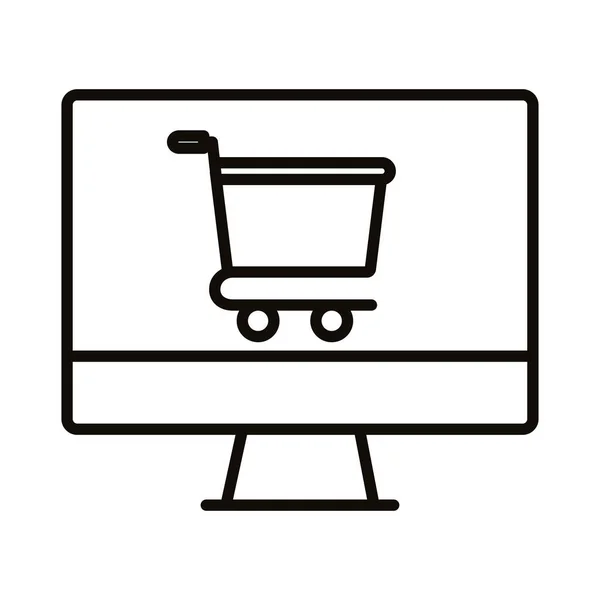 Shopping cart trolley in desktop line style icon — 스톡 벡터