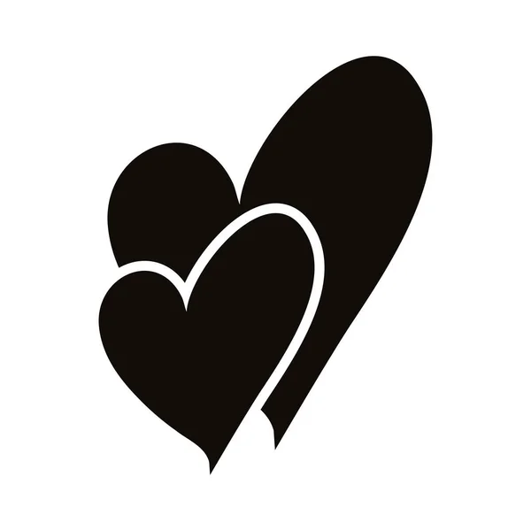 Hearts love romantic silhouette style icon — 스톡 벡터